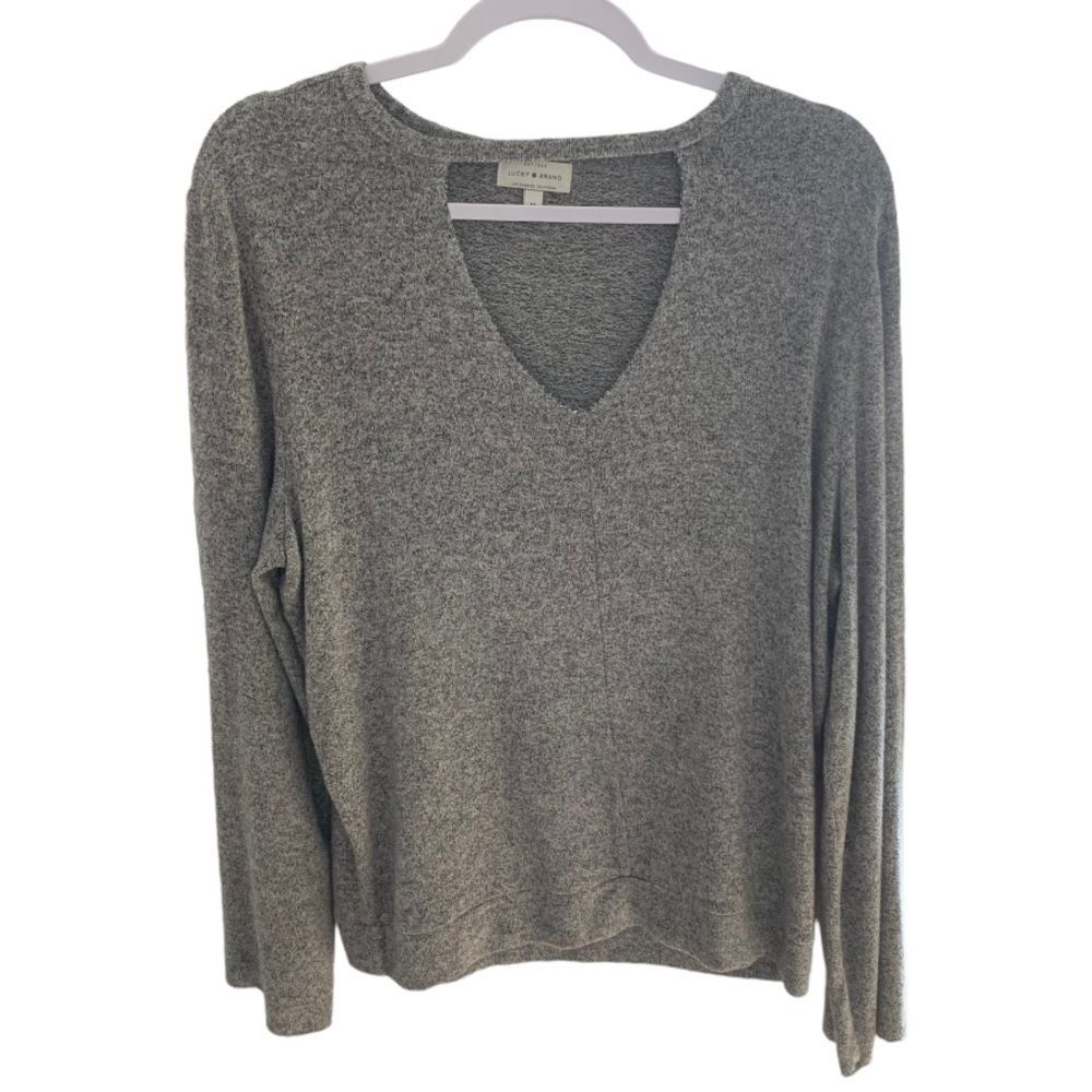 Lucky Brand Super Soft Gray V-Neck Wide Sleeve Sweater Size M